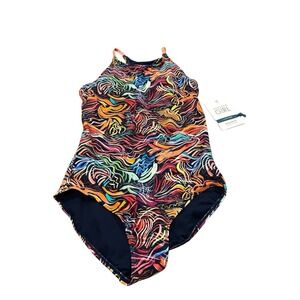 Athleta Girl One Piece Swimsuit Girl XXL/16 Black Multicolor Beach Summer Travel